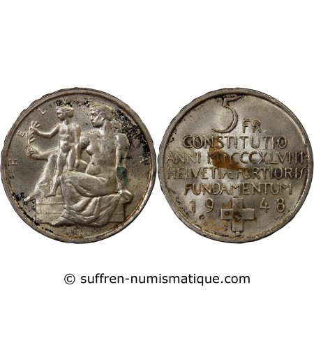 SUISSE, CONSTITUTION - 5 FRANCS ARGENT 1948 B