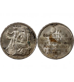 SUISSE, CONSTITUTION - 5 FRANCS ARGENT 1948 B 2