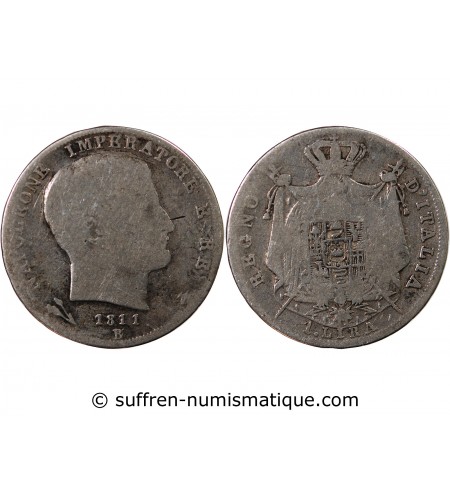 ITALIE, NAPOLEON Ier - LIRA ARGENT 1811 B BOLOGNE