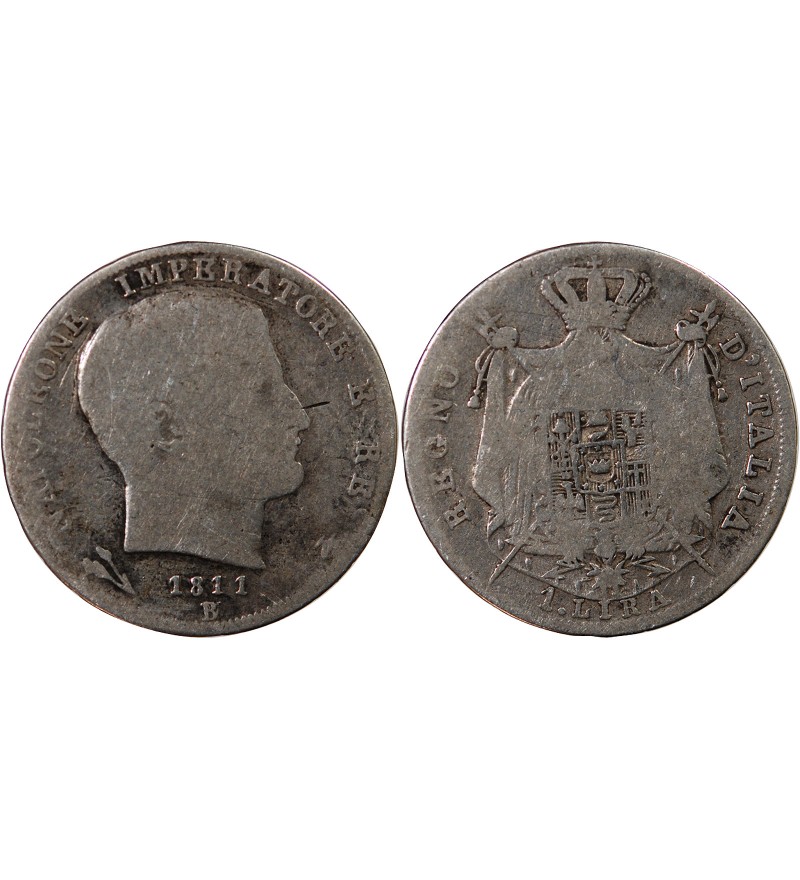 ITALIE, NAPOLEON Ier - LIRA ARGENT 1811 B BOLOGNE