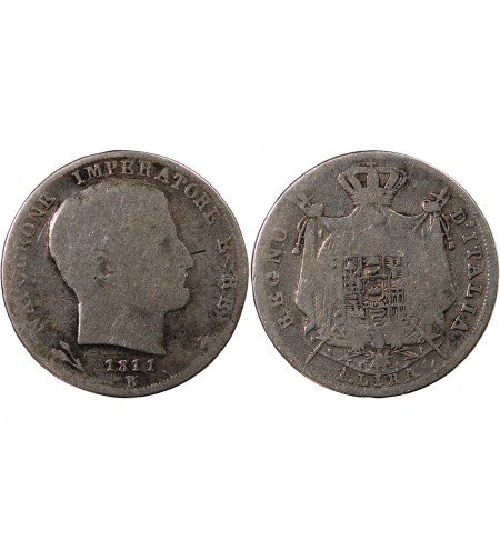 ITALIE, NAPOLEON Ier - LIRA ARGENT 1811 B BOLOGNE