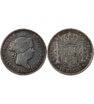 ESPAGNE, ISABELLE II - 10 REALES ARGENT 1863 - 7 pointes sur étoile 2