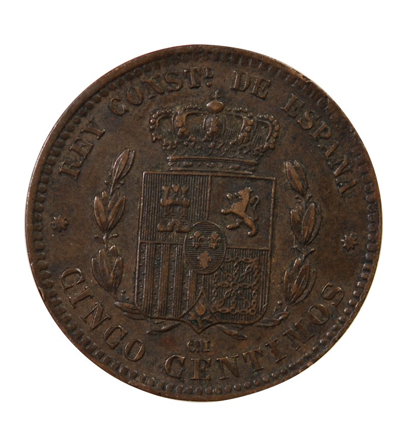 ESPAGNE, ALPHONSE XII - 5 CENTIMOS 1878 OM