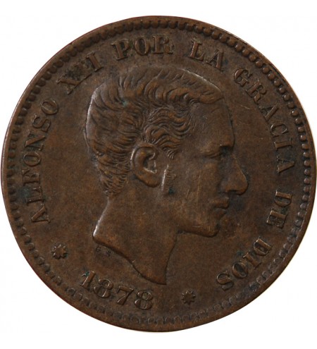 ESPAGNE, ALPHONSE XII - 5 CENTIMOS 1878 OM