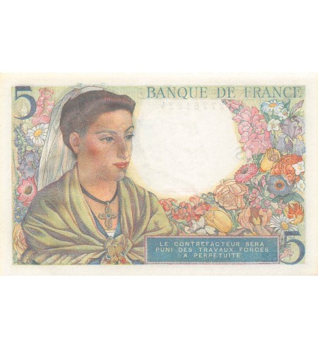 FRANCE, BERGER - 5 FRANCS 05/08/1943 - SÉRIE C.52 - P.NEUF