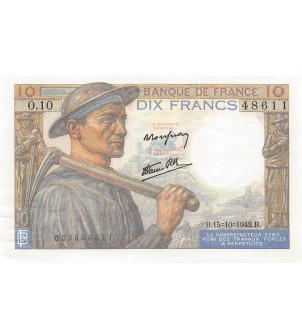 FRANCE, MINEUR - 10 FRANCS 15/10/1942 - SÉRIE O.10 - SUP+ 2