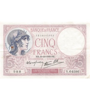 FRANCE, VIOLET - 5 FRANCS 19/10/1939 - TTB+ 2