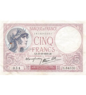 FRANCE, VIOLET - 5 FRANCS 19/10/1939 - TTB