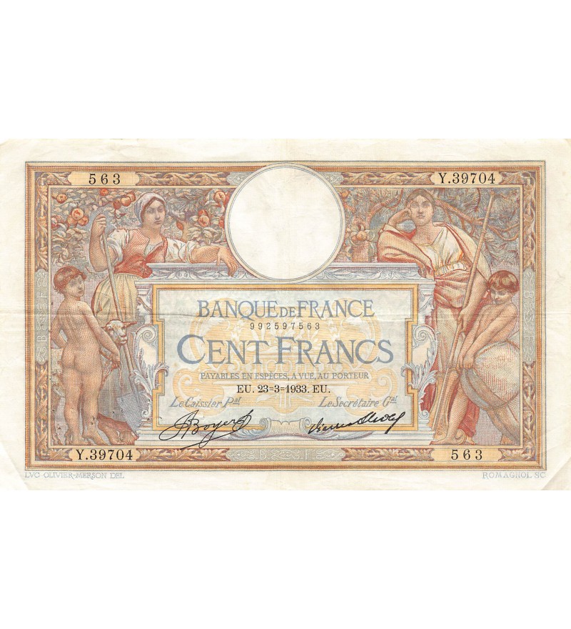 FRANCE, LUC-OLIVIER MERSON - 100 FRANCS 23/03/1933 - TTB