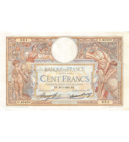 FRANCE, LUC-OLIVIER MERSON - 100 FRANCS 26/07/1934 - TTB+