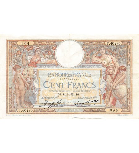 FRANCE, LUC-OLIVIER MERSON - 100 FRANCS 11/10/1934 - TTB