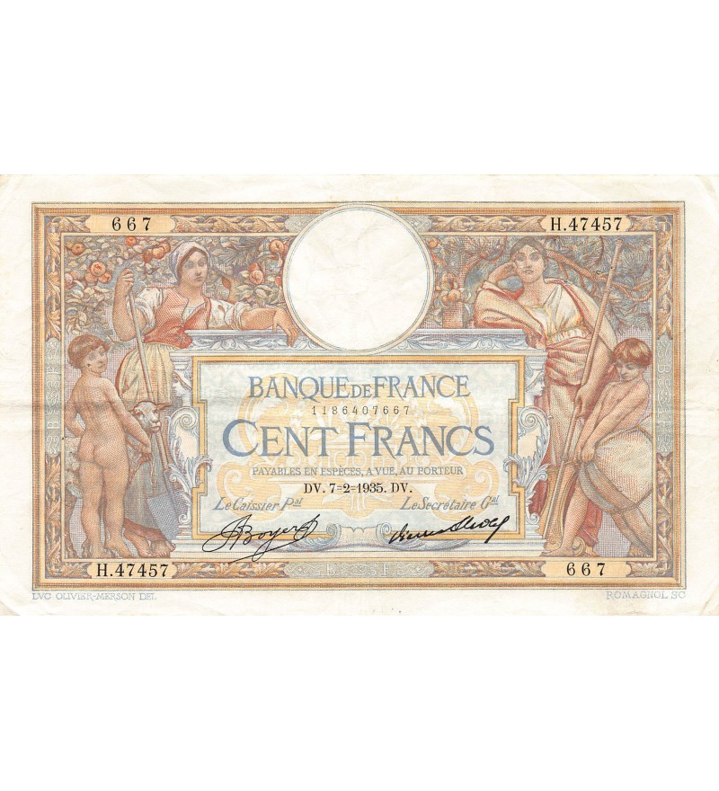 FRANCE, LUC-OLIVIER MERSON - 100 FRANCS 07/02/1935 - TTB