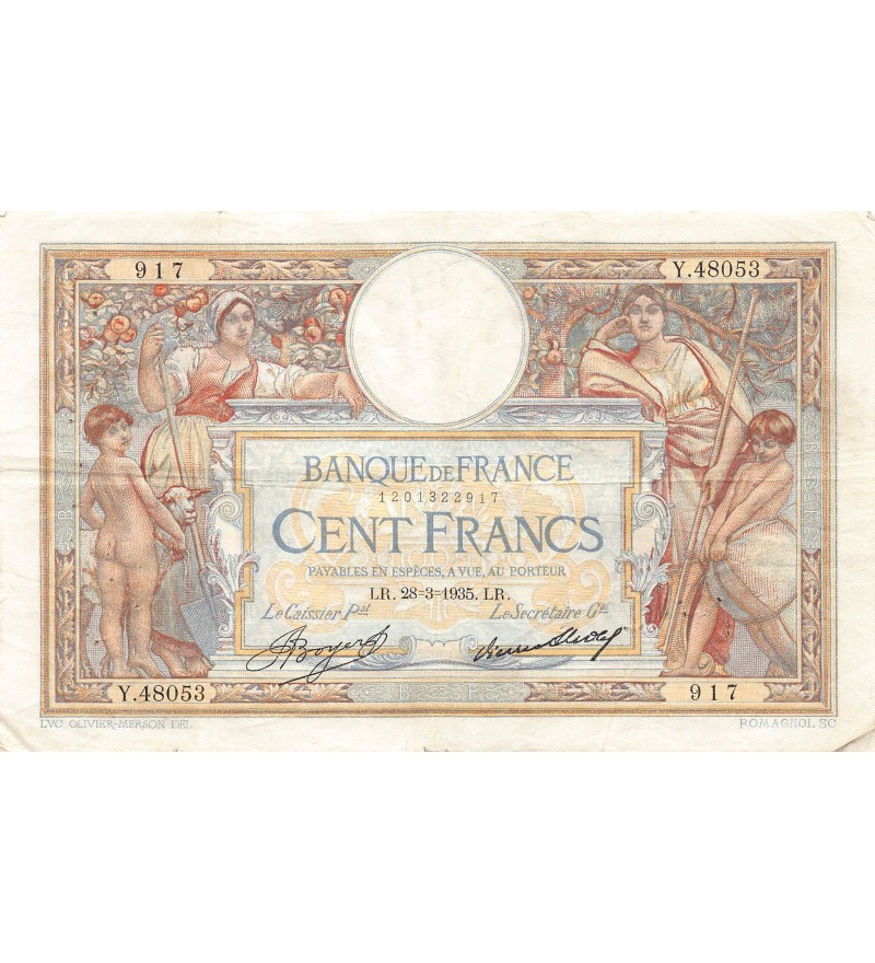 FRANCE, LUC-OLIVIER MERSON - 100 FRANCS 28/03/1935 - TTB