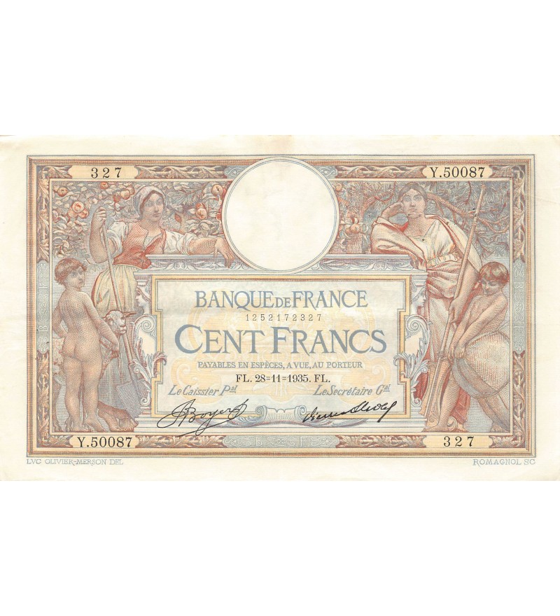 FRANCE, LUC-OLIVIER MERSON - 100 FRANCS 28/11/1935 - TTB+