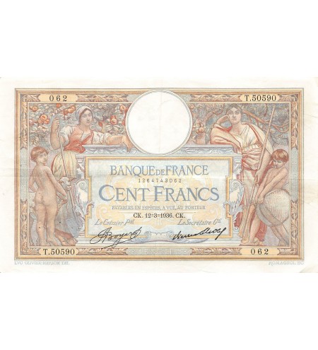FRANCE, LUC-OLIVIER MERSON - 100 FRANCS 12/03/1936 - TTB+