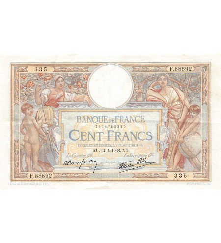 FRANCE, LUC-OLIVIER MERSON - 100 FRANCS 14/04/1938 - TTB+