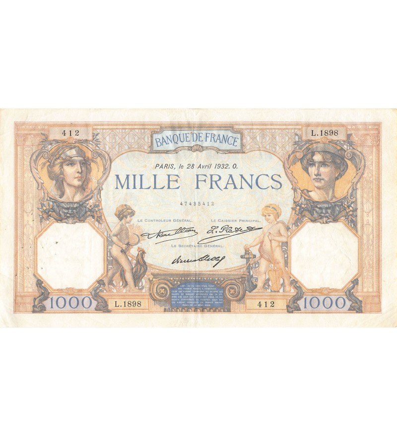FRANCE, CÉRÈS ET MERCURE - 1000 FRANCS 28/04/1932 - TTB