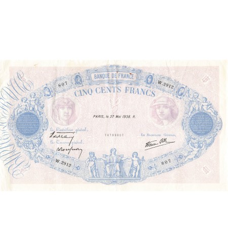 FRANCE, BLEU ET ROSE - 500 FRANCS 27/05/1938 - SÉRIE W.2912 - TTB+