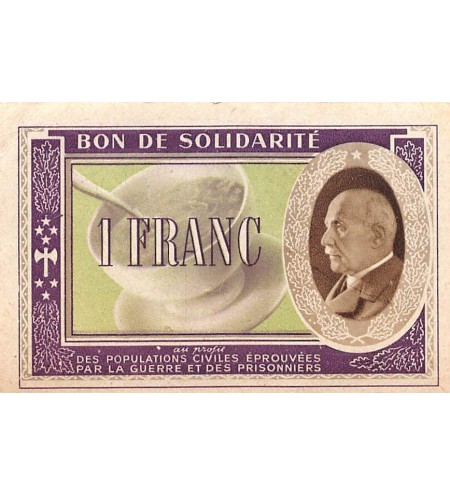 ETAT FRANCAIS, MARECHAL PETAIN - BON DE SOLIDARITE 1 FRANC 1941 - SUP