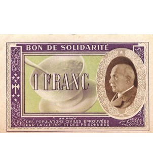 ETAT FRANCAIS, MARECHAL PETAIN - BON DE SOLIDARITE 1 FRANC 1941 - SUP 2
