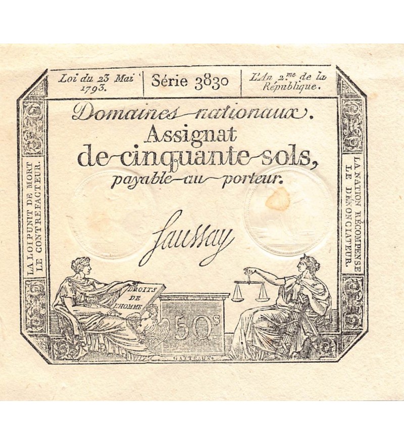 RÉVOLUTION FRANCAISE, ASSIGNAT - 50 SOLS - LOI DU 23/05/1793 - PSUP