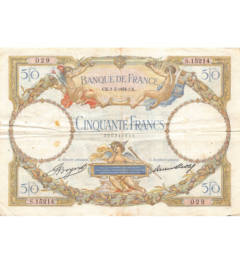 FRANCE, LUC-OLIVIER MERSON - 50 FRANCS 01/03/1934 - TB+