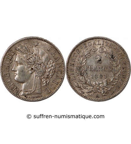 CERES ﻿- 2 FRANCS ARGENT 1881 A PARIS