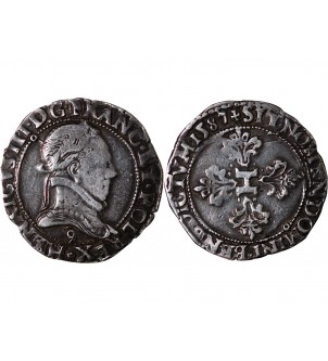 HENRI III - 1/2 FRANC ARGENT 1587 RENNES 2