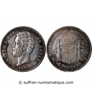 ESPAGNE, AMADEO Ier - 5 PESETAS ARGENT 1871 SDM