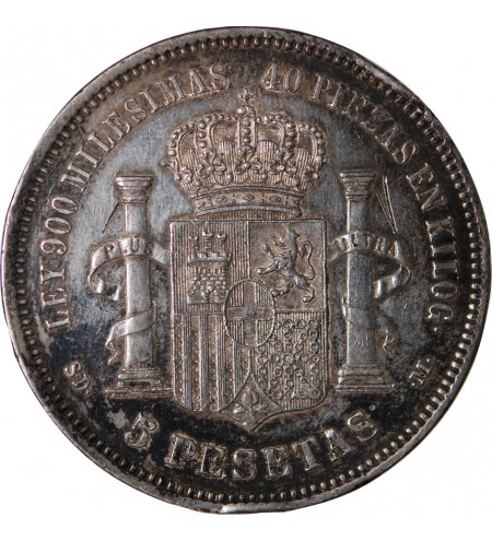 ESPAGNE, AMADEO Ier - 5 PESETAS ARGENT 1871 SDM