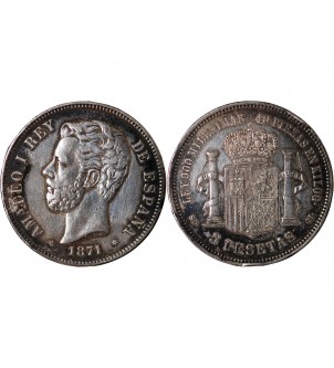 ESPAGNE, AMADEO Ier - 5 PESETAS ARGENT 1871 SDM 2