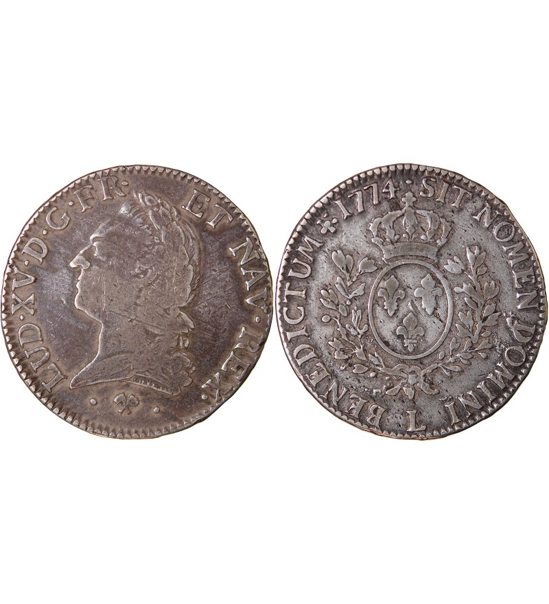 LOUIS XV - ÉCU ARGENT A LA VIEILLE TÊTE 1774 L BAYONNE