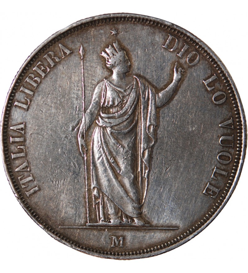 ROYAUME DE LOMBARDIE, GOUVERNEMENT PROVISOIRE - 5 LIRE ARGENT 1848 M MILAN