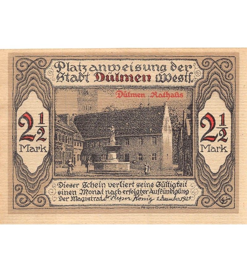 ALLEMAGNE, DULMEN - 2,5 MARK 1921