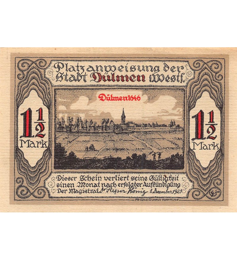 ALLEMAGNE, DULMEN - 1,5 MARK 1921