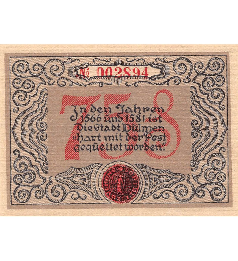 ALLEMAGNE, DULMEN - 75 PFENNIG 1921