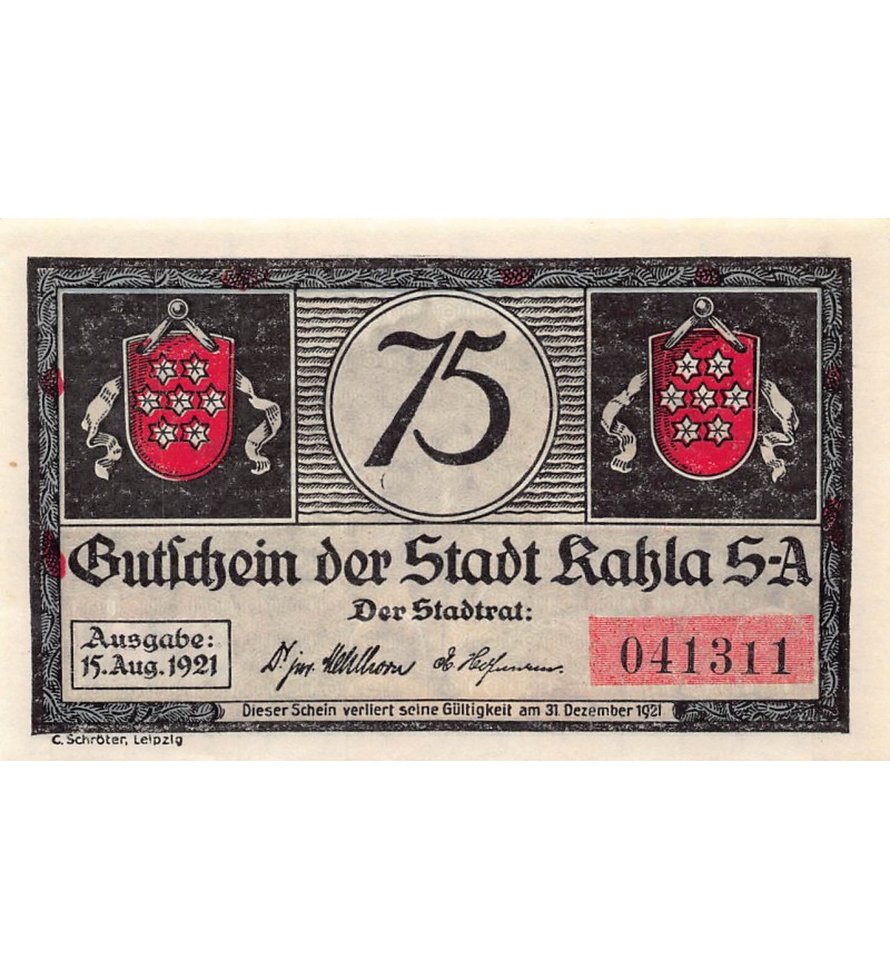 ALLEMAGNE, KAHLA - 75 PFENNIG 1921