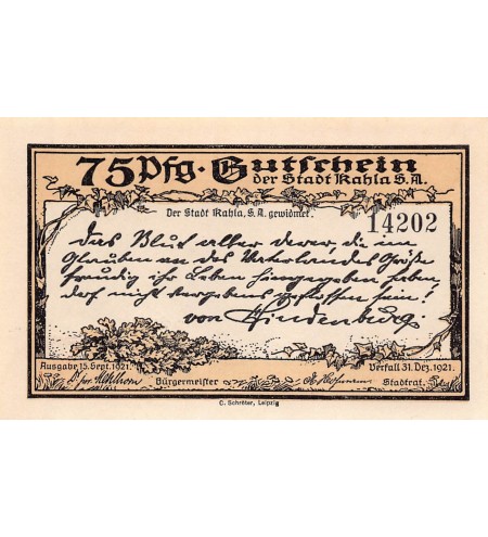 ALLEMAGNE, KAHLA - 75 PFENNIG 1921