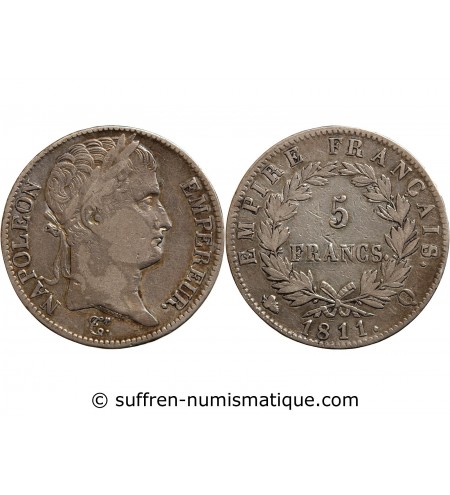 France 5 FRANCS NAPOLEON I  1811 Q PERPIGAN