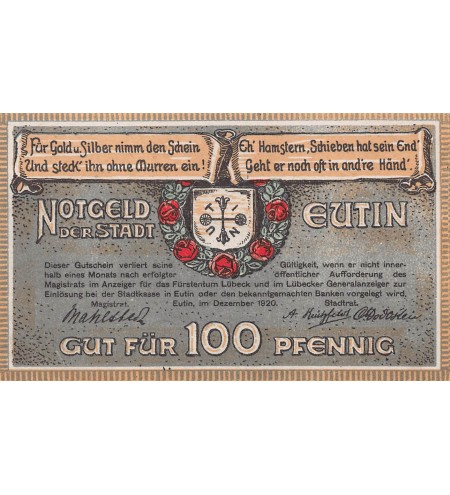 ALLEMAGNE, EUTIN - 100 PFENNIG 1920