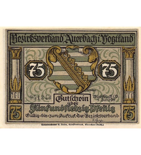 ALLEMAGNE, Auerbach/Vogtland - 75 PFENNIG 1921