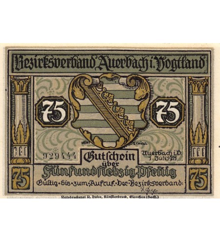 ALLEMAGNE, Auerbach/Vogtland - 75 PFENNIG 1921