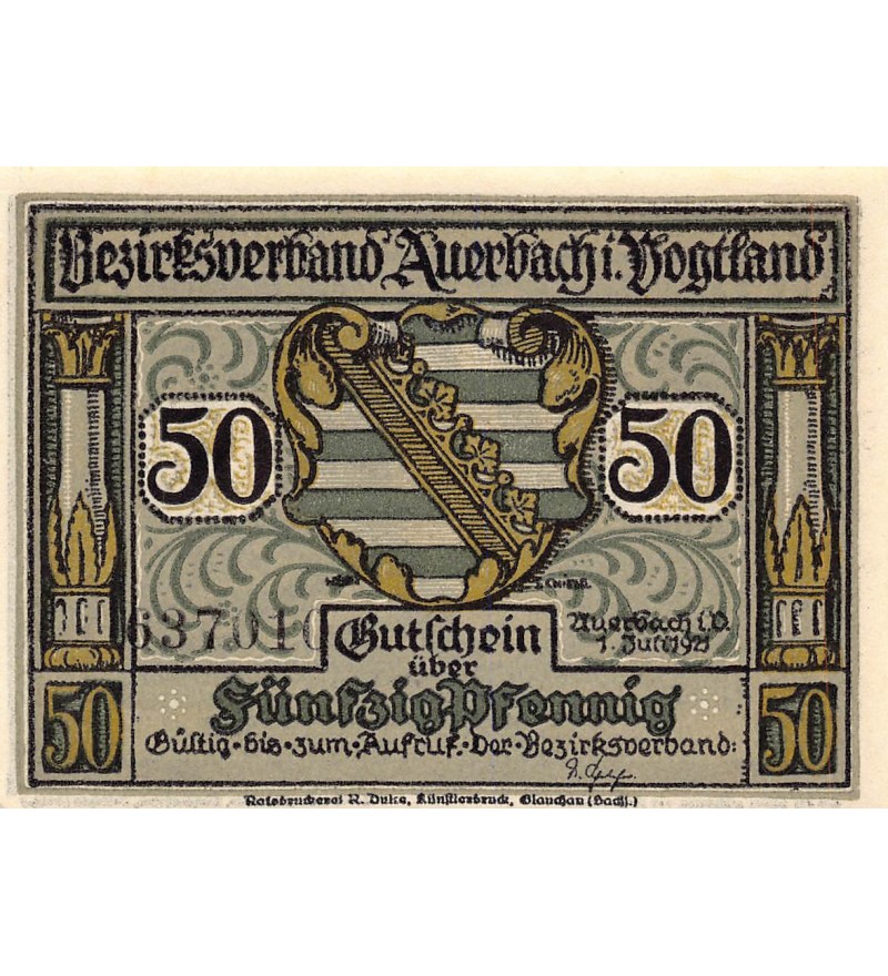ALLEMAGNE, Auerbach/Vogtland - 50 PFENNIG 1921