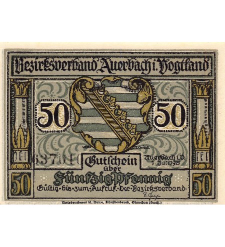 ALLEMAGNE, Auerbach/Vogtland - 50 PFENNIG 1921