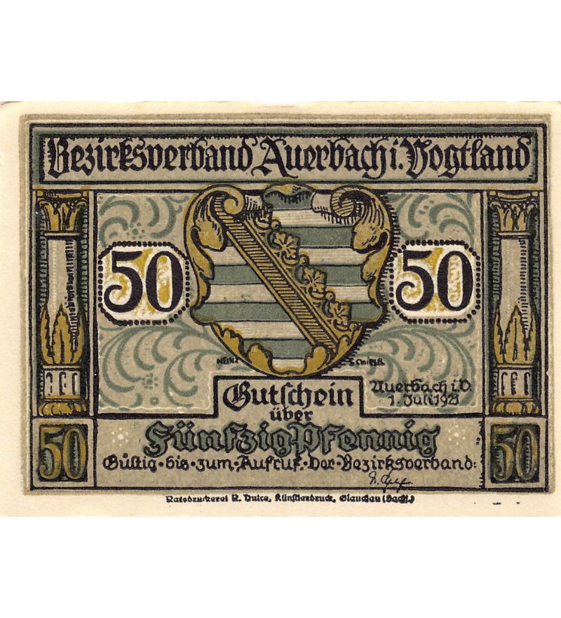 ALLEMAGNE, Auerbach/Vogtland - 50 PFENNIG 1921