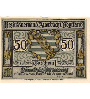 ALLEMAGNE, Auerbach/Vogtland - 50 PFENNIG 1921 2