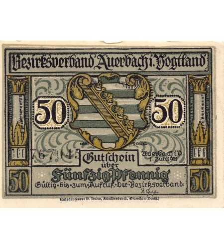ALLEMAGNE, Auerbach/Vogtland - 50 PFENNIG 1921