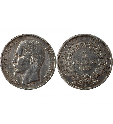 LOUIS-NAPOLEON BONAPARTE - 5 FRANCS 1852 A PARIS