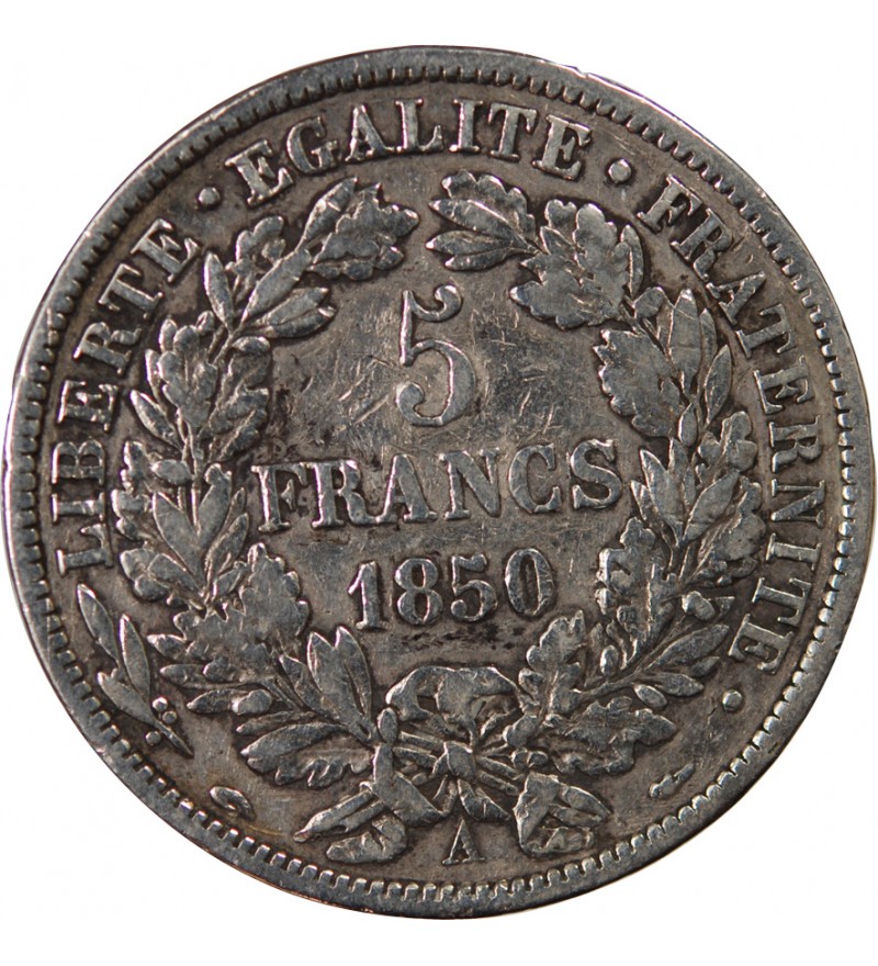 CÉRÈS - 5 FRANCS ARGENT 1850 A PARIS