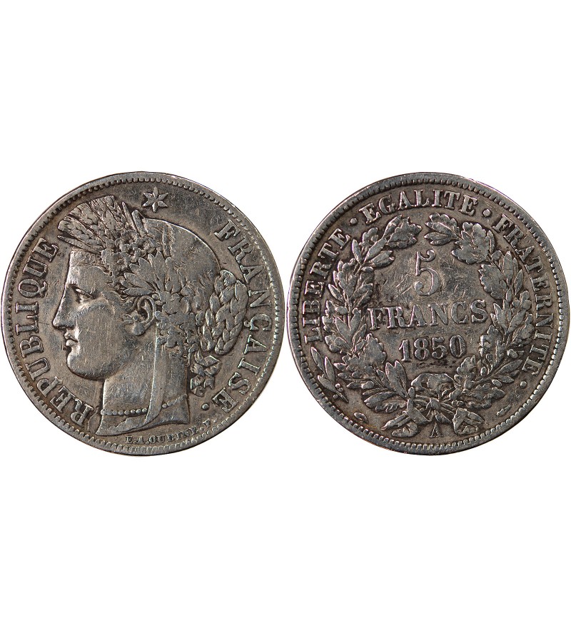 CÉRÈS - 5 FRANCS ARGENT 1850 A PARIS